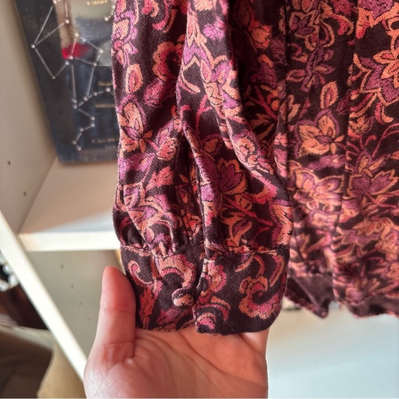 Lucky Brand Brown Peach Orange Floral Embroidered Blouse Size Small - Picture 4 of 7